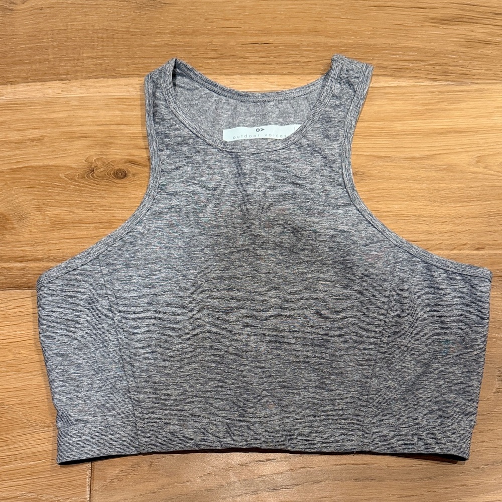 Outdoor Voices Striped Gray Tank Top